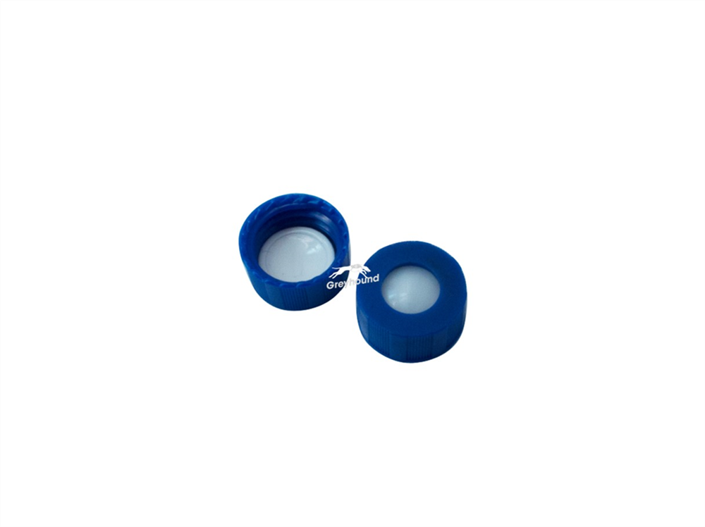 Picture of 9mm Open Top Screw Cap, Blue with Bonded White PTFE/Beige Silicone Septa, 1mm